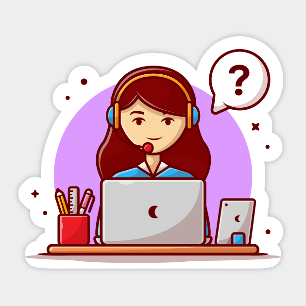 Woman customer service working on laptop with headphone Sticker by Catalyst Labs